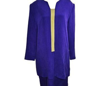 Vintage Shomi Sheath Dress Womens 12 Silk Dark Purple Midi Long Sleeve Lined